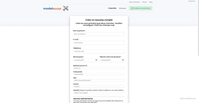 Security scan screenshot of https://modeloccaz.ch/user/register?move=register