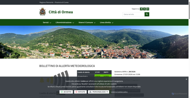 Security scan screenshot of https://www.comune.ormea.cn.it/it-it/home