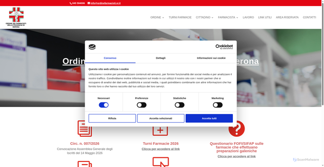 Security scan screenshot of https://www.ordinefarmacisti.vr.it