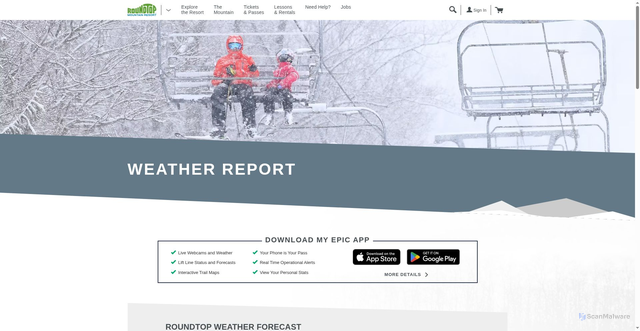 Security scan screenshot of https://www.skiroundtop.com/the-mountain/mountain-conditions/snow-and-weather-report.aspx