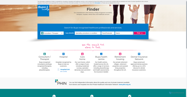 Security scan screenshot of https://www.finder.bupa.co.uk