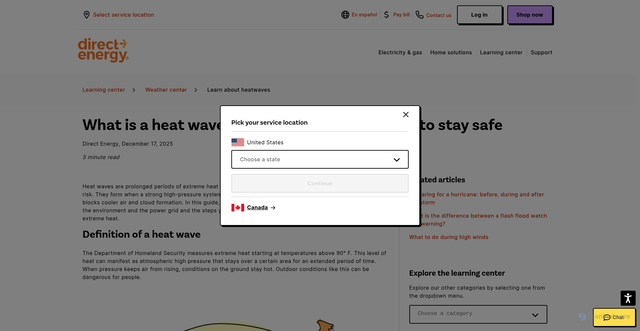 Security scan screenshot of https://www.directenergy.com/en/learn/weather-center/heatwave