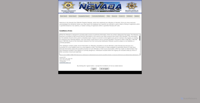 Security scan screenshot of http://nvsexoffenders.gov/ConditionsOfUse.Aspx