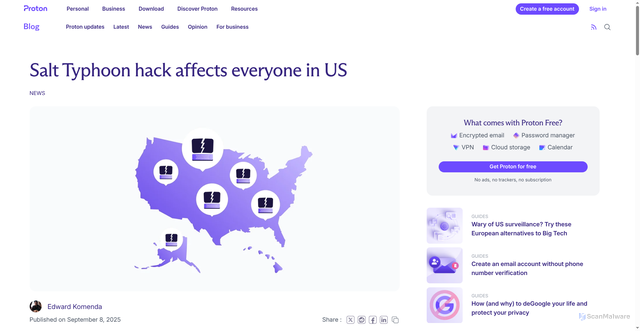 Security scan screenshot of https://proton.me/blog/salt-typhoon-hack