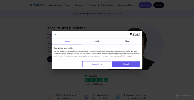 Security scan screenshot of https://skindoc.uk