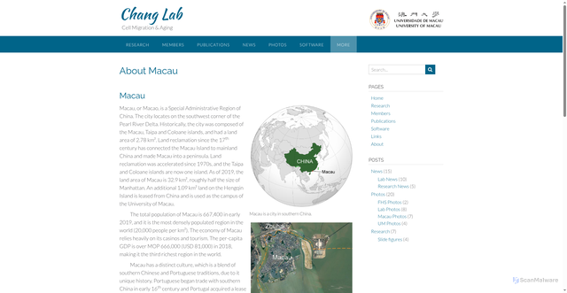 Security scan screenshot of https://changlab.fhs.um.edu.mo/more/about-macau/