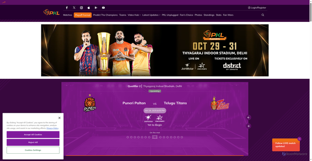 Security scan screenshot of https://www.prokabaddi.com/