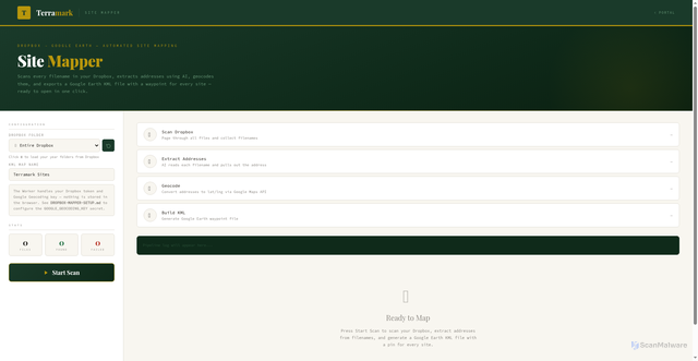 Security scan screenshot of https://terramark-portal.pages.dev/dropbox-mapper.html
