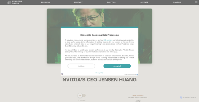 Security scan screenshot of https://www.historyoasis.com/post/nvidias-ceo-jensen-huang