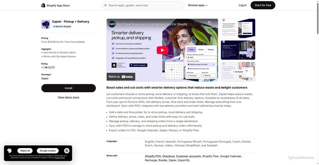 Security scan screenshot of https://api.zapiet.com