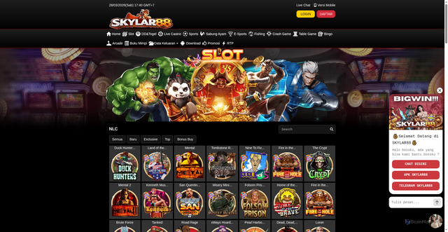 Security scan screenshot of https://skylar88apk.com/desktop/game/slot/nlc