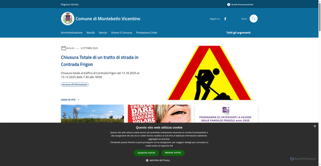 Security scan screenshot of https://www.comune.montebello.vi.it/it
