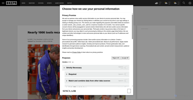 Security scan screenshot of https://keprtv.com/news/nation-world/milwaukee-tool-recall-recalls-recalled-chainsaws-due-laceration-hazard-12-14-inch-cincinnati-m18-batteries-powered-free-repair-registration-company-webpage-lacerated-finger-reported-danger-consumer-alerts-improvement-stores