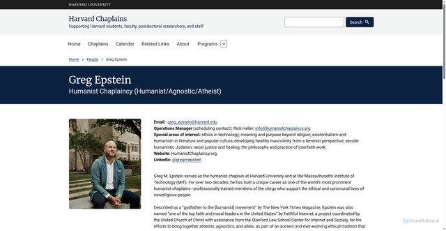Security scan screenshot of https://chaplains.harvard.edu/people/greg-epstein