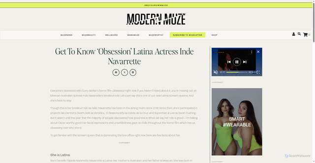 Security scan screenshot of https://modernmuze.com/get-to-know-obsession-latina-actress-inde-navarrette/