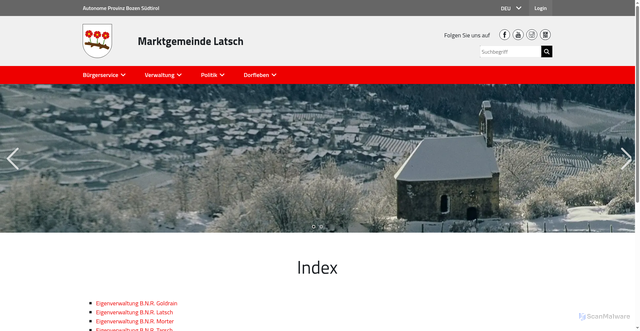 Security scan screenshot of https://www.gemeinde.latsch.bz.it/system/web/gelbeseite.aspx?cmd=az&menuonr=218886598&typ=9