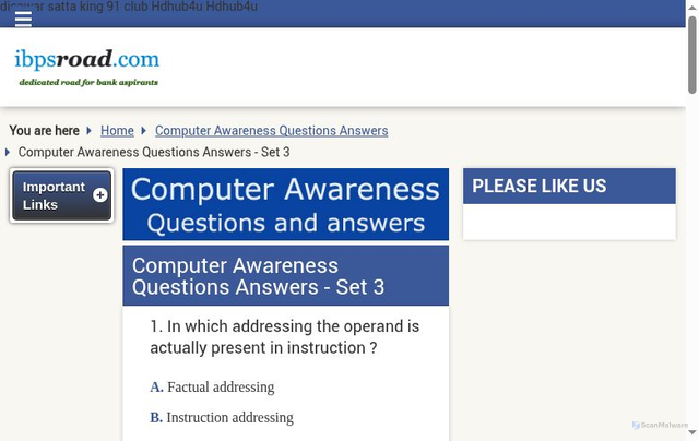 Security scan screenshot of http://ibpsroad.com/computer-awareness-questions-answers-set-3/question/179/index.html
