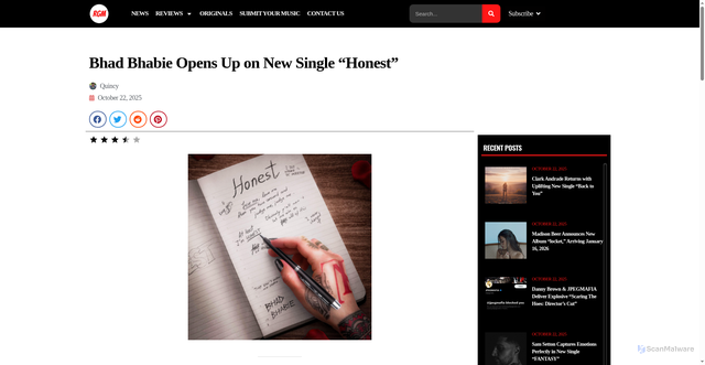 Security scan screenshot of https://ratingsgamemusic.com/2025/10/22/bhad-bhabie-opens-up-on-new-single-honest/