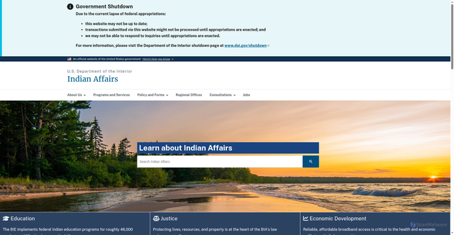 Security scan screenshot of https://www.bia.gov/