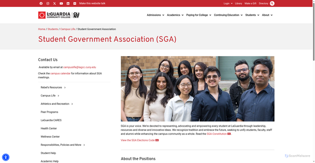 Security scan screenshot of https://www.laguardia.edu/students/campus-life/student-government-association/