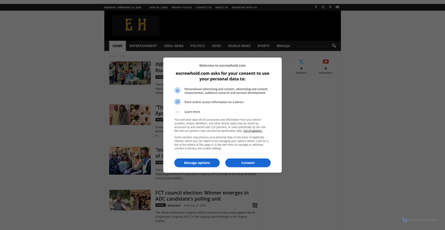 Security scan screenshot of https://Escrowhold.com
