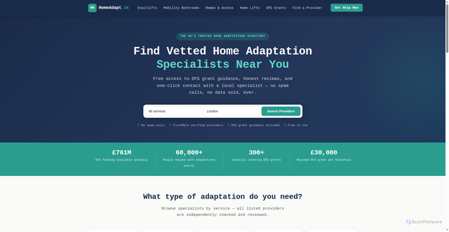 Security scan screenshot of http://homeadapt.uk/
