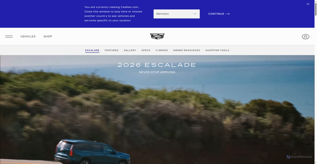 Security scan screenshot of https://www.cadillac.com/suvs/escalade?srsltid=AfmBOooRczzaVxu0QElRUfklPkZ9raYsmAhZy4IJxog-oXhgfbqOVWHM