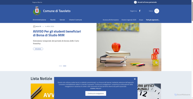 Security scan screenshot of https://comune.tavoleto.pu.it/