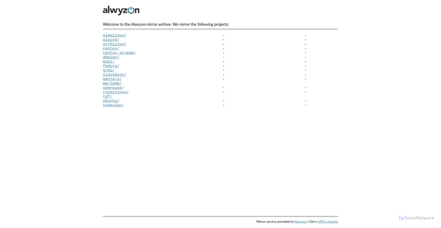 Security scan screenshot of https://mirror.alwyzon.net