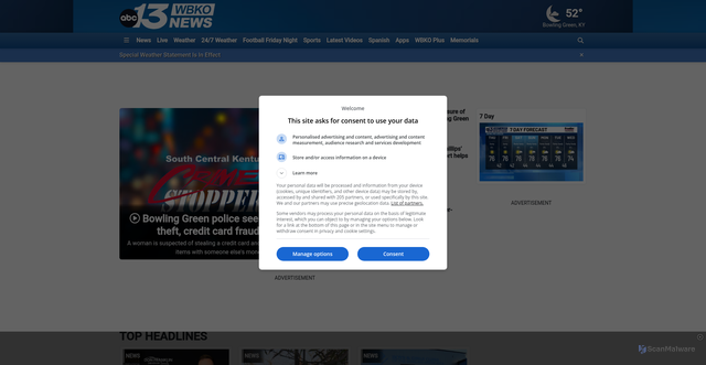Security scan screenshot of https://wbko.com