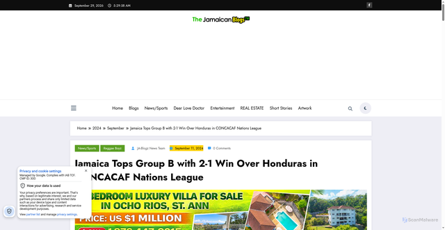 Security scan screenshot of https://jablogz.com/2024/09/jamaica-tops-group-b-with-2-1-win-over-honduras-in-concacaf-nations-league/