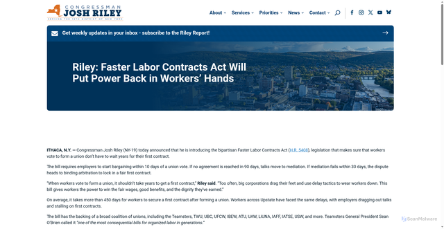 Security scan screenshot of https://riley.house.gov/2025/09/23/riley-faster-labor-contracts-act-will-put-power-back-workers-hands/