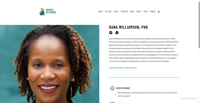 Security scan screenshot of https://agentsofchangeinej.org/fellows/dana-williamson-phd/