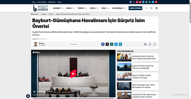 Security scan screenshot of https://www.bayburthaber.com/video/bayburt-gumushane-havalimani-icin-surpriz-isim-onerisi/7666