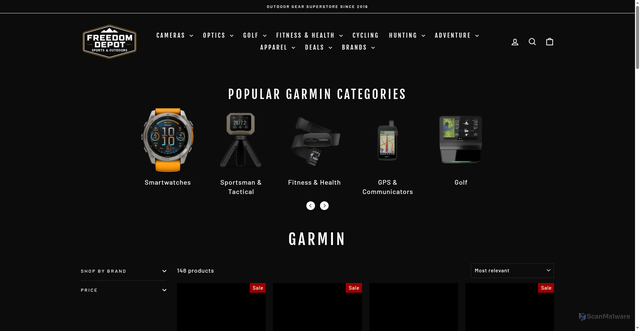 Security scan screenshot of https://freedomusasales.com/collections/garmin?srsltid=AfmBOor8LWcc6IbqUQEcjvqHbSFmu_mWQ49STKN12hXrzDneHGqROYVN