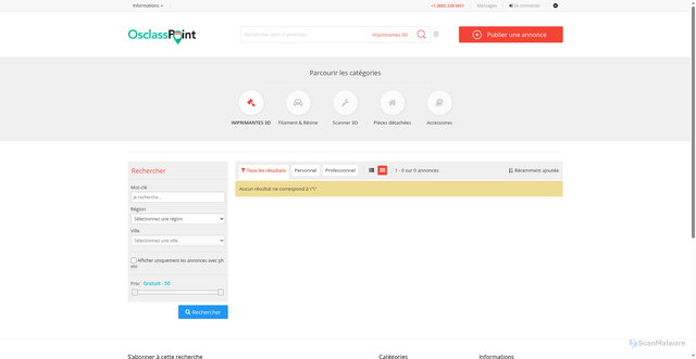 Security scan screenshot of https://3doccaz.fr/index.php?page=search&sCategory=1&sShowAs=gallery&sOrder=dt_pub_date&iOrderType=desc