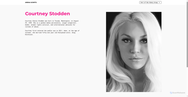 Security scan screenshot of https://arenascripts.com/en/authors/courtney-stodden