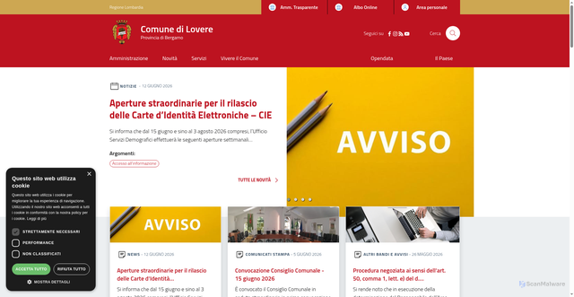 Security scan screenshot of https://www.comune.lovere.bg.it