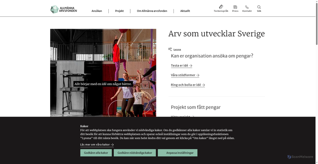 Security scan screenshot of https://www.arvsfonden.se