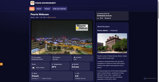 Security scan screenshot of https://www.vision-environnement.com/en/webcam/united-states/illinois/4105-peoria2-il/