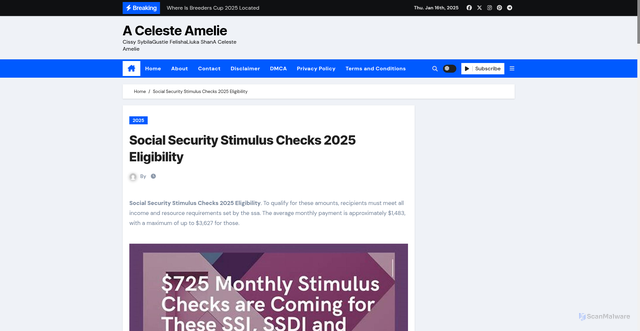 Security scan screenshot of https://acelesteamelie.pages.dev/tzvhu-social-security-stimulus-checks-2025-eligibility-rpgaf/