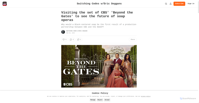 Security scan screenshot of https://ericdeggans.substack.com/p/visiting-the-set-of-cbs-beyond-the