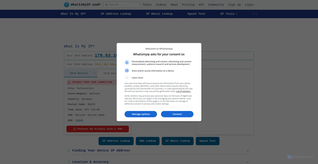 Security scan screenshot of https://www.whatismyip.com