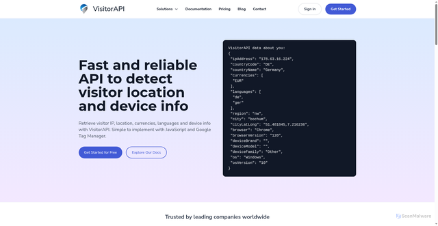 Security scan screenshot of https://visitorapi.com