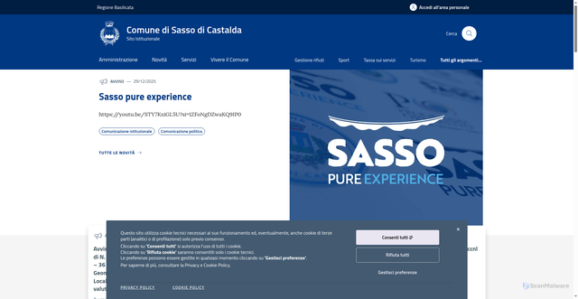 Security scan screenshot of https://www.comune.sassodicastalda.pz.it/