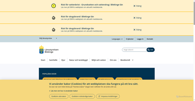 Security scan screenshot of https://www.lansstyrelsen.se/blekinge