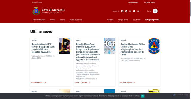 Security scan screenshot of https://www.comune.monreale.pa.it/