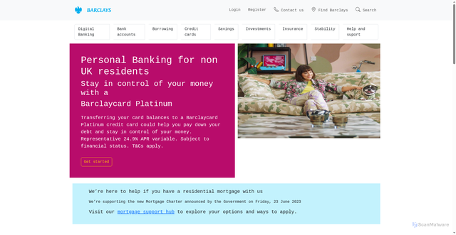 Security scan screenshot of barclays-bank.vercel.app