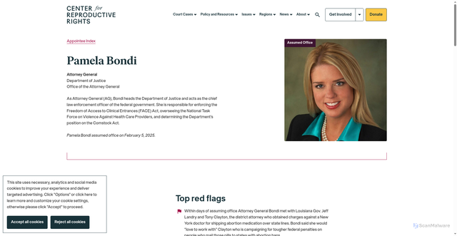 Security scan screenshot of https://reproductiverights.org/pamela-bondi/