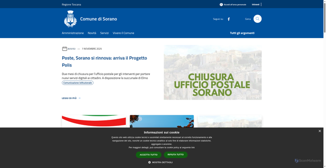 Security scan screenshot of https://www.comune.sorano.gr.it/it